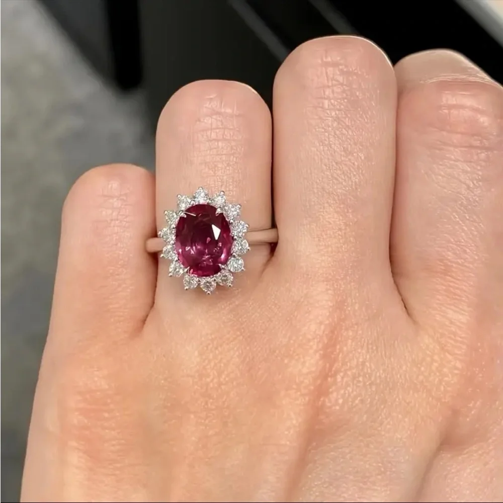 Pink Ruby Simulated Oval Halo Ring 2.50 Ct 14K White Gold SZ 7 NWT